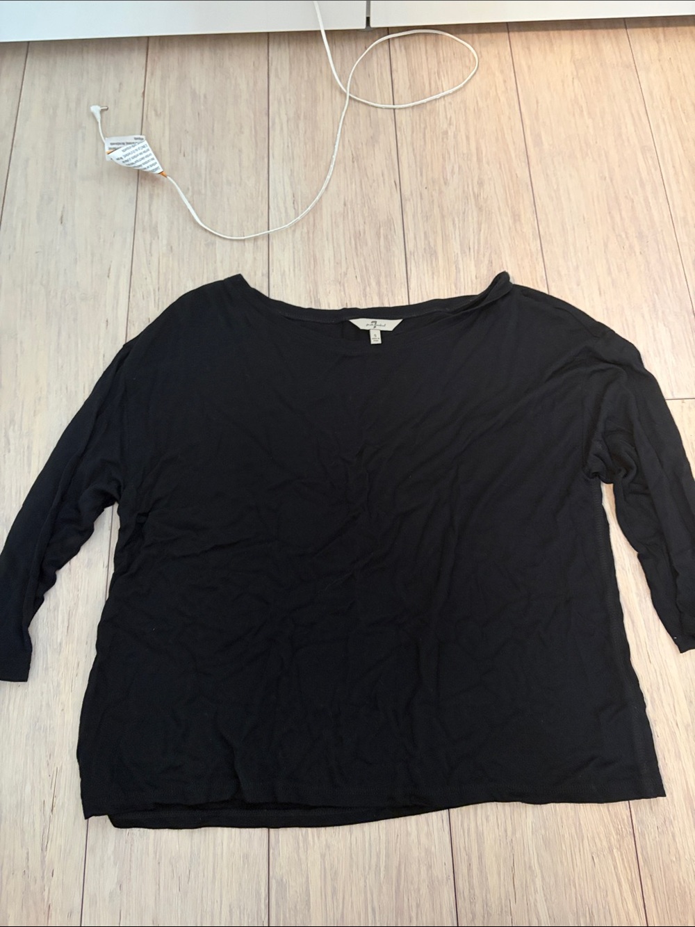 7 For All Mankind Black Long Sleeve Crewneck Tee